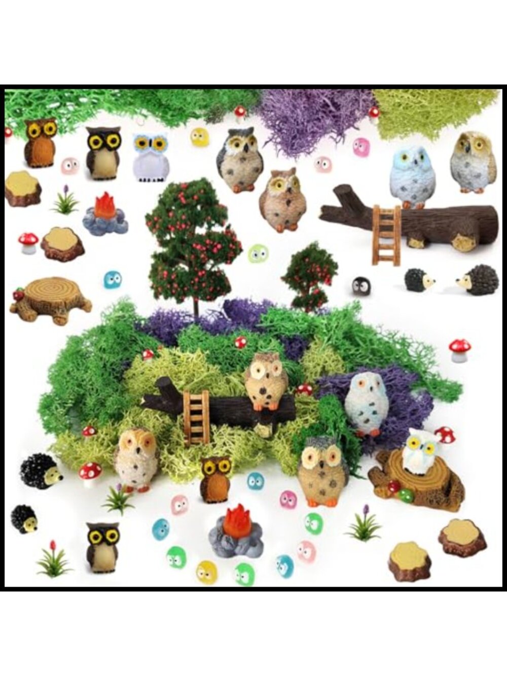 Resin Mini Owl Figurines 40 Pc Fairy Garden Set Model Trees Bonsai Decor